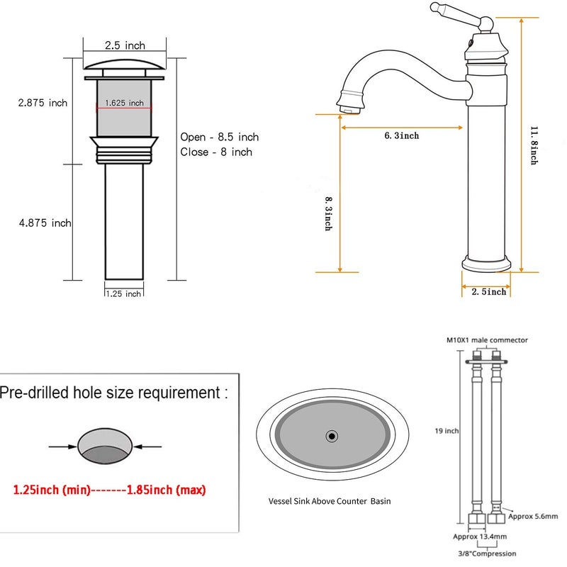 GGStudy Tall Body Single Handle One Hole Bathroom Vessel Sink Faucets Gold Finish with Pop Up Drian Without Overflow - Image 2